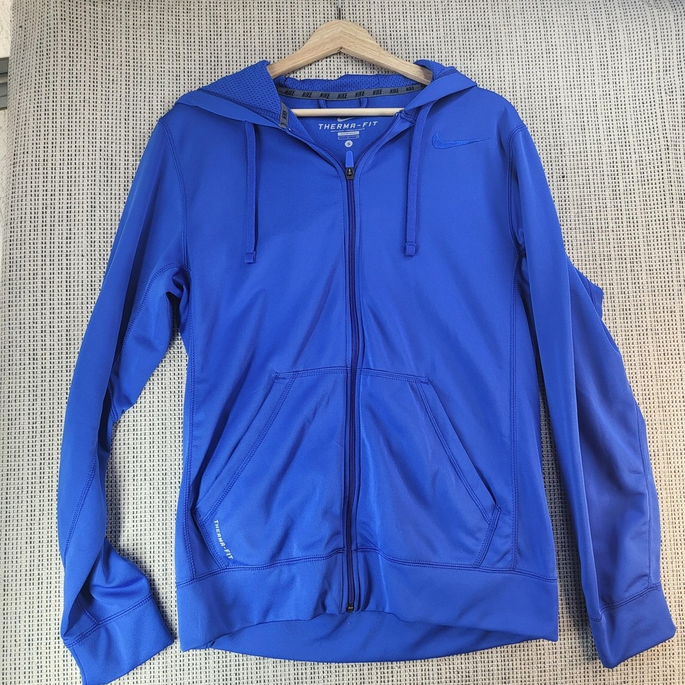 Nike Therma-FIT Performance Hoodie Mens Small Blue Full‎ Zip Sweatshirt Jacket